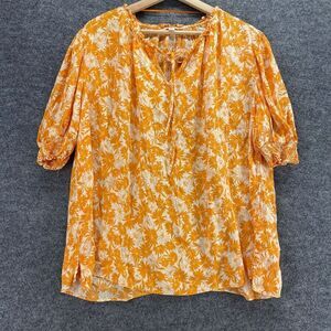 5/$45Terra & Sky Blouse Women 1X Plus Orange Floral V-Neck Tasseled Short Sleeve